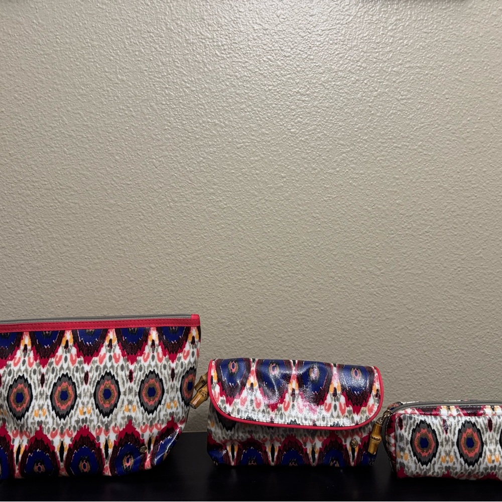 Stephanie Johnson Red and Blue Geometric Accents Make Up/ Toiletries Travel Bag